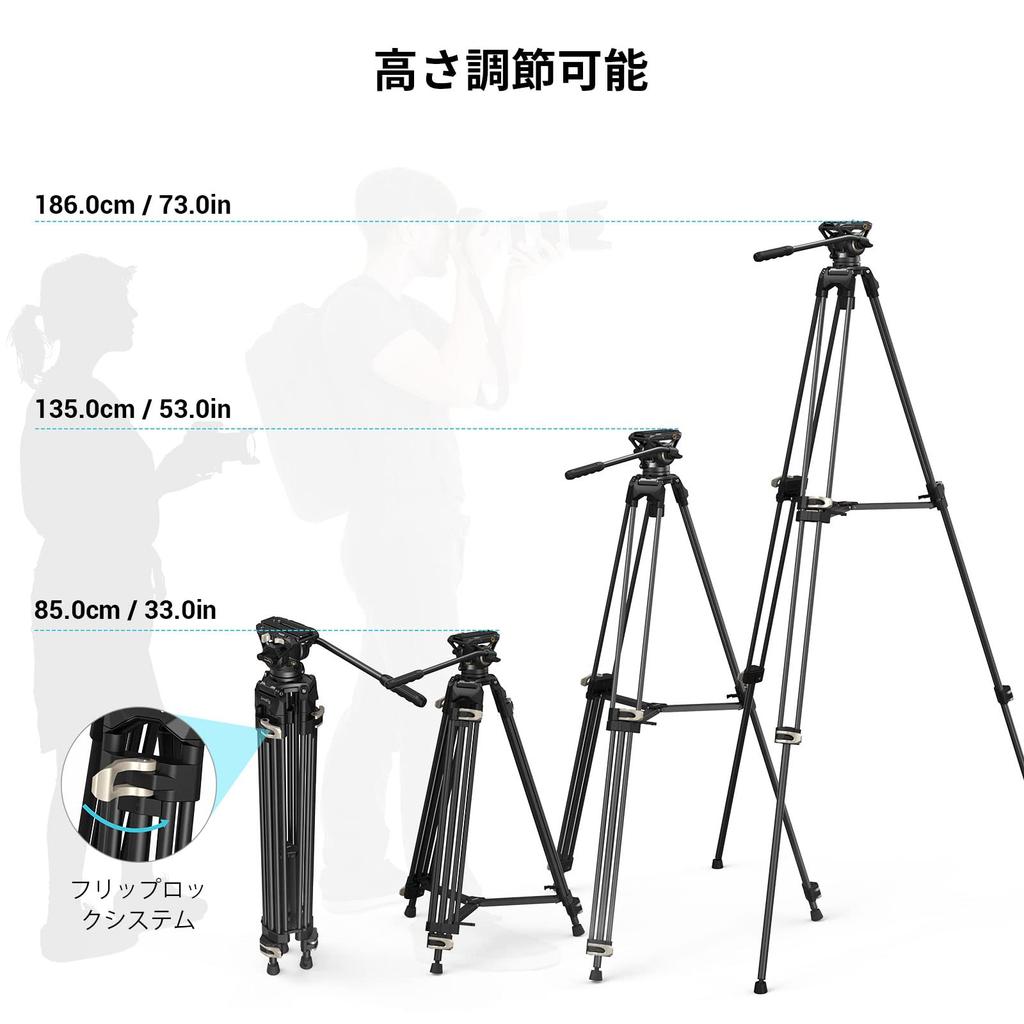 SmallRig 186cm Large Professional Video 8kg Weight 75mm Bowl Fluid Angle Aluminum Lever Compatible with Digital and Model 3751B Tripod, Capacity,