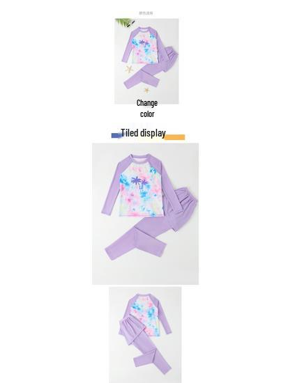 Girls' Teen Long Sleeve Sun-Proof Swimsuit Set with Quick-Dry Korean Style Print
