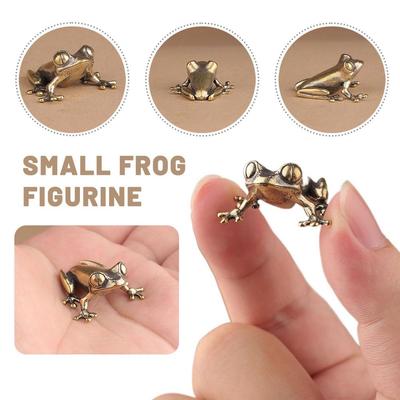 Miniaturas de Mini Ranas de Latón Retro Figuras Estatuillas Vintage Figura de Animal Sapo Adornos de Escritorio Artesanía Decoración para el Hogar Mascota de Té Decoración