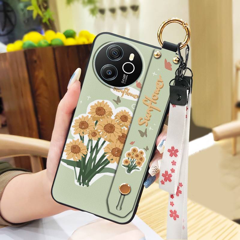 Protective Ring Phone Case For Blackview Shark8/Oscal Tiger12 Kickstand Phone Holder Lanyard Anti-knock Anti-dust Flower