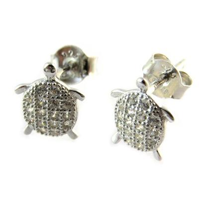 [P2369] - Stříbrné náušnice 'Želva' stříbřitě bílé (rhodiované) - 8x5 mm