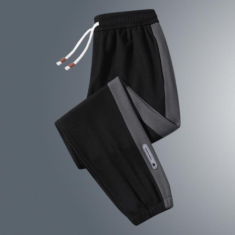 

Модные брюки с завязками на ногах, повседневные брюки свободного прямого кроя, вафельные брюки-карго для мужчин L чёрный