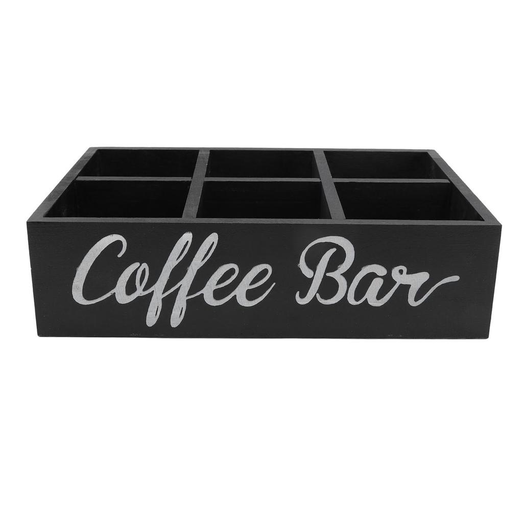 Coffee Station Organizer with Divider Wooden Coffee Bar Accessories Storage Box Tea Bags Coffee Pods Holder for