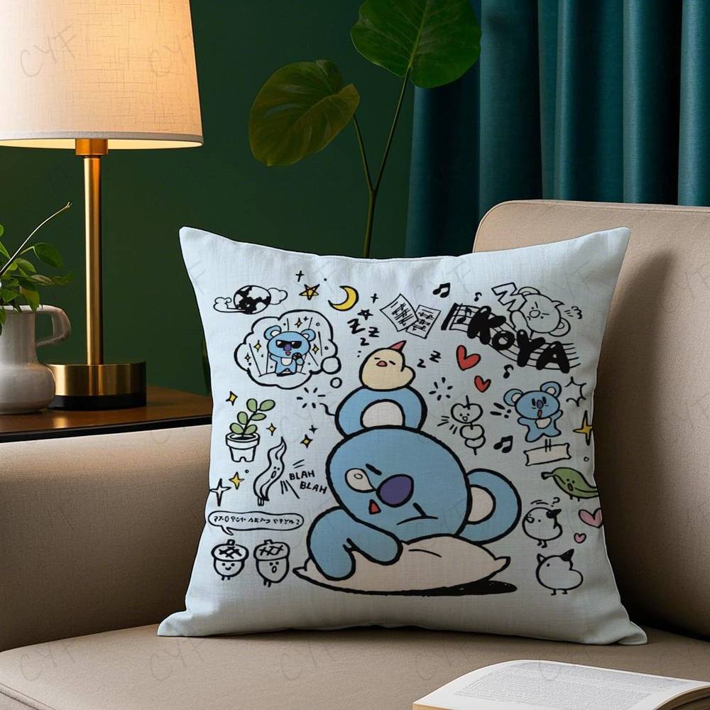Niedlicher B-bt21s Anime Kissenbezug Sicheres Benutzerdefiniertes Foto Kissen, Farbechter Kissenbezug aus gebürstetem Fleece, Sicher für Mütter und Säuglinge.