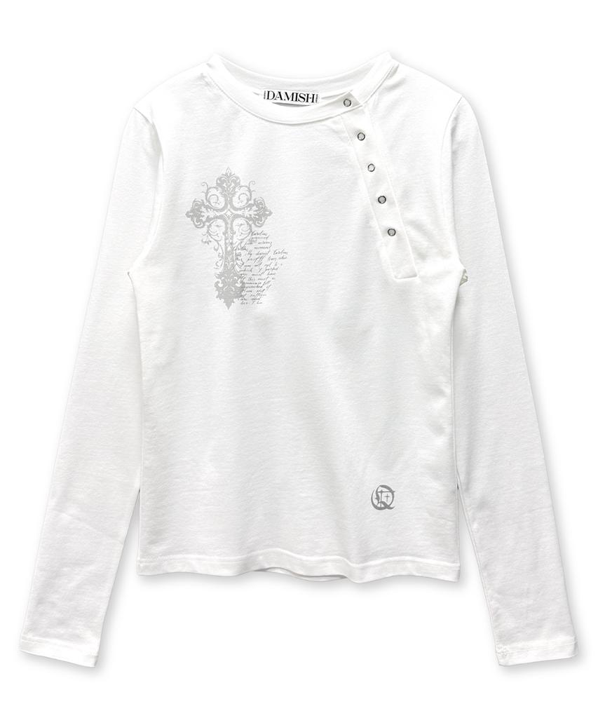 Damiswi Vintage Cross Asymmetric Button Long Sleeve_Ivory