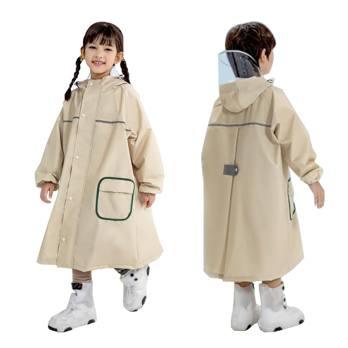 

для девочек младшего школьного возраста и для дождя дождливой погоды в комплекте сумка для хранения [TUPOLILI] Детский дождевик, рюкзак, для мальчиков, дождевик, дождевая одежда, школьный, бежевый