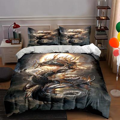 Dragon Fire Illustration Bedding Duvet Cover Sets Duvet Covers Pillowcases Gifts (1 * Duvet Cover 2 * Pillowcases, Without Duvet Insert)