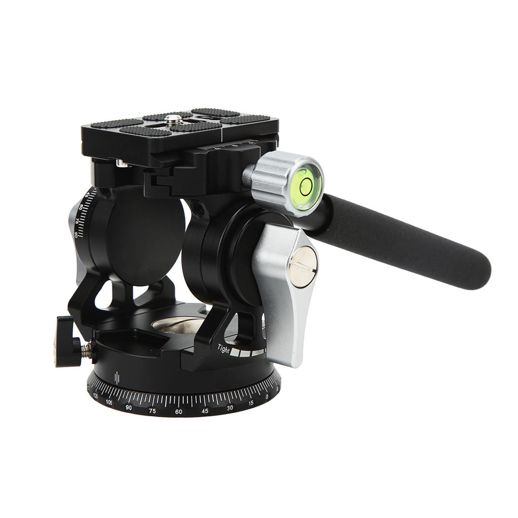 Fluid Tripod Head with Quick Release Plate and Handle Aluminum Alloy Panoramic Fluid Drag Pan Head for DSLR Cameras