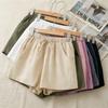 Shorts Casuais Femininos de Linho com Cordão e Cintura Elástica
