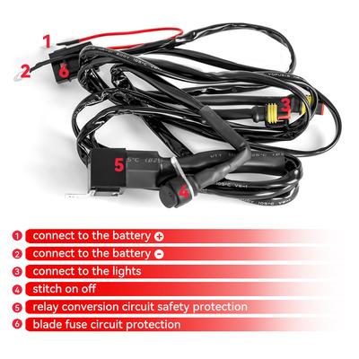 Car LED Fog Light Motorcycle LED Light Bar Wiring Harness Kit Relay On / Off Switch Wiring Harnes Kit