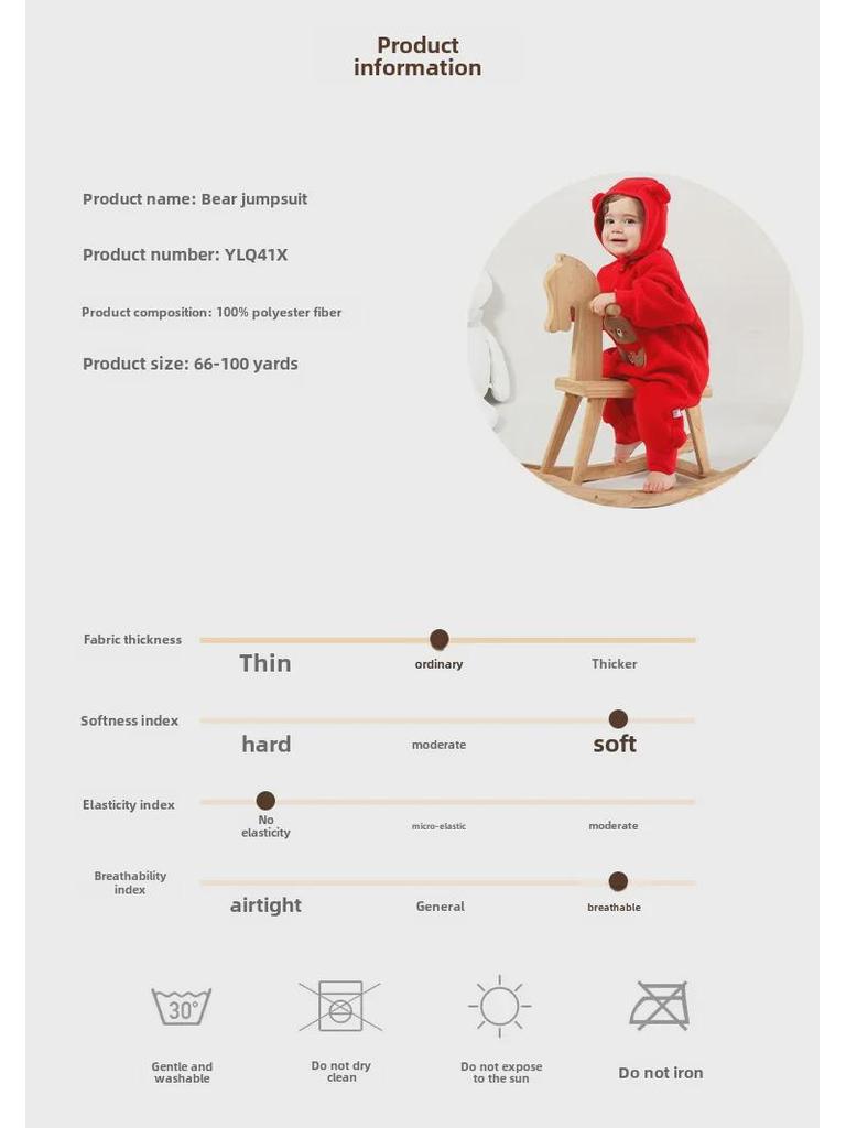 Salopă roșie din fleece polar pentru bebeluși: Lună Plină, 100 de Zile, Un An - Design de Ursuleț cu Binecuvântare de Anul Nou