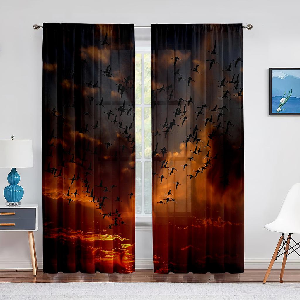 Vögel Fliegende Tiere Sonnenuntergang Himmel Transparente Vorhänge für Wohnzimmer Chiffon Voile Vorhang Schlafzimmer Küche Tüllvorhang Fenstervorhänge
