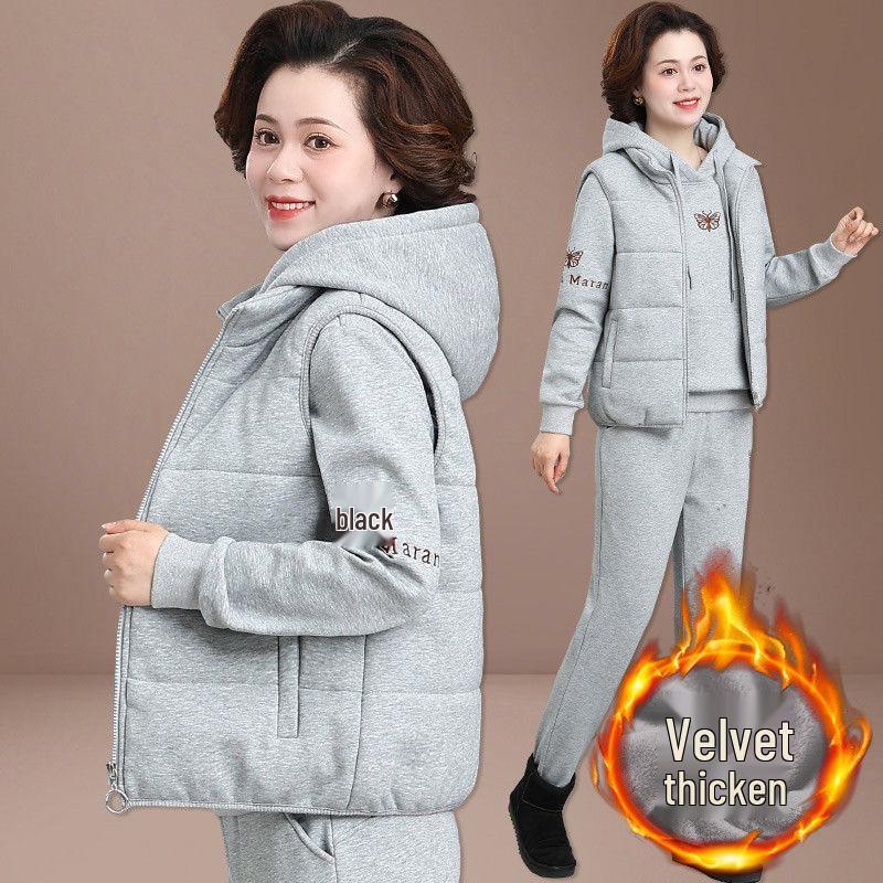 Women's Winter Sportswear Set: Velvet Thickened Vest & Coat for Middle-Aged & Elderly
