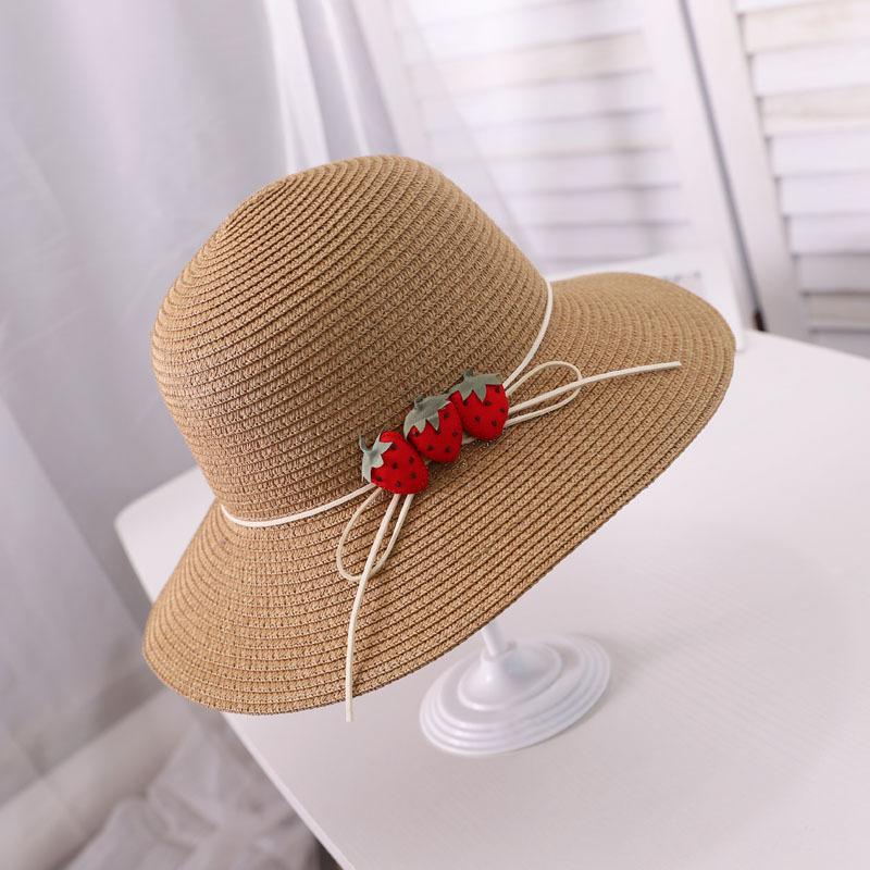 Parent-Child Summer Sun Protection Women Big Brim Straw Hat Girls Cute Beach Sun Cap Strawberry Pot Fisherman Hats