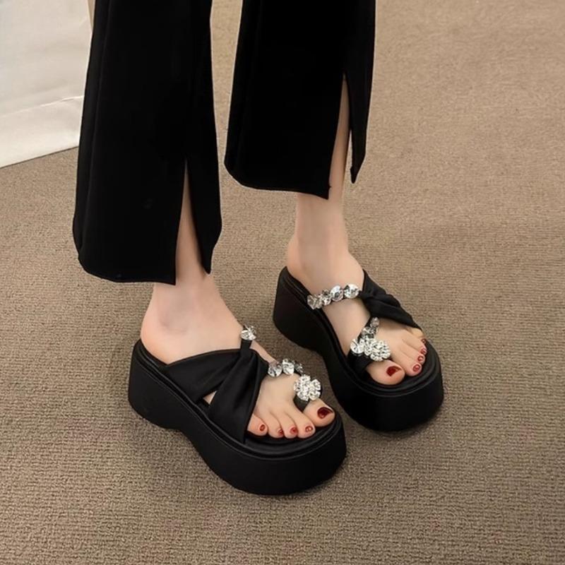 New Thick-soled Height-increasing Shoes with Rhinestones and High-heeled Sandals for Women