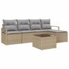 6 Piece Beige Poly Rattan Sofa Set with Cushions