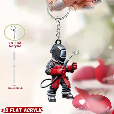 2D Acrylic Flat Cute Welder Acrylic Keychain, Suitable for Backpack and Car Key Decoration, Perfect Gift for Badminton Lovers,holiday Party Decoration