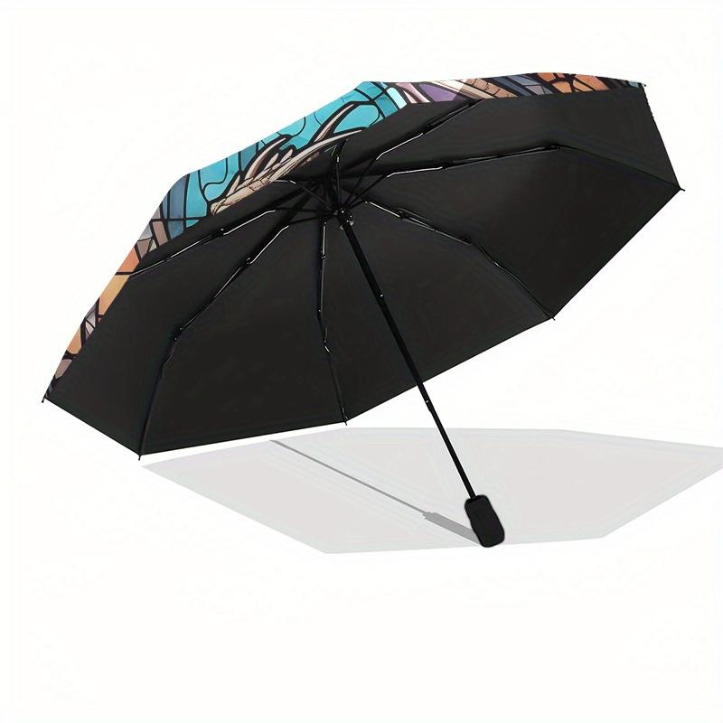 Stained Dragon Window Panel: Fantasy Art DecorUmbrella, Portable 3-Fold Compact Umbrella,Christmas Gift ES521
