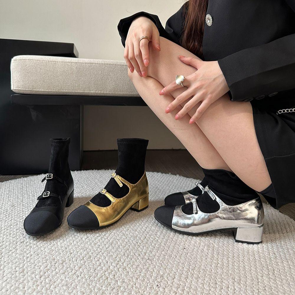 мода Черный Золотой Серебряный Модные женские ботильоны Носки Эластичные туфли Плоские — фото 4