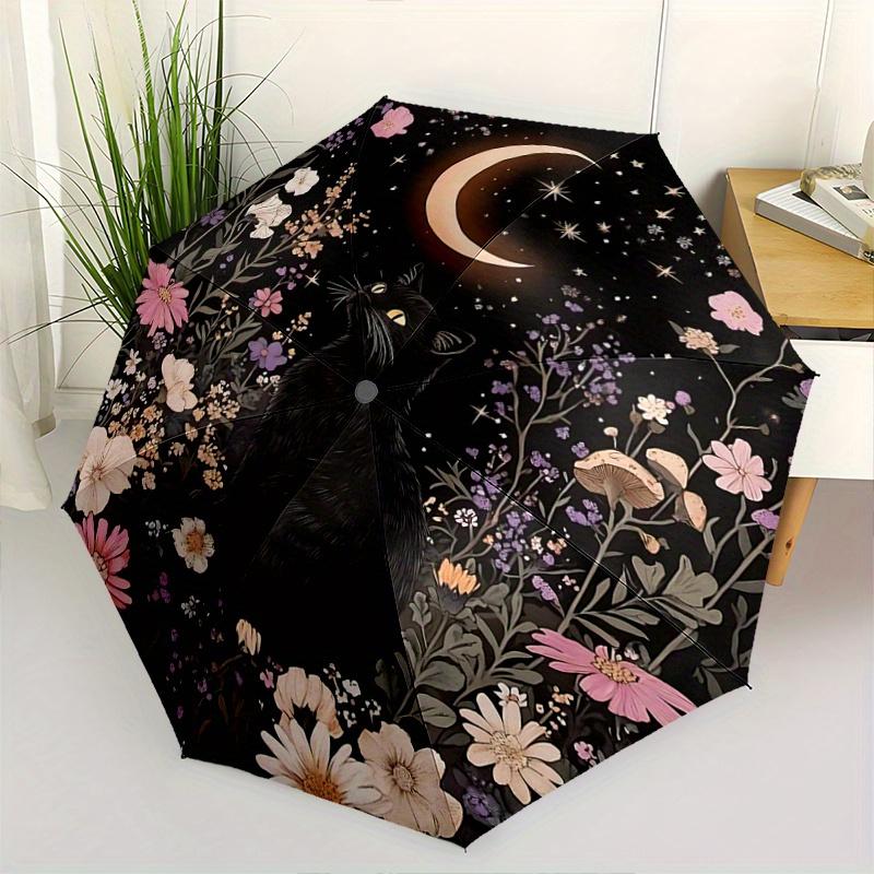1pc Creative Black Cat Flowers Starry Sky Automatic Opening and Closing Folding - A Good Choice for Gifts, Fashionable and Convenient Umbrel