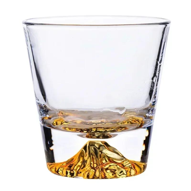Vaso de whisky old fashioned de 250 ml con forma de monte fuji japonés, copas de vino sin plomo con caja de regalo de madera para licor, whisky escocés, bourbon