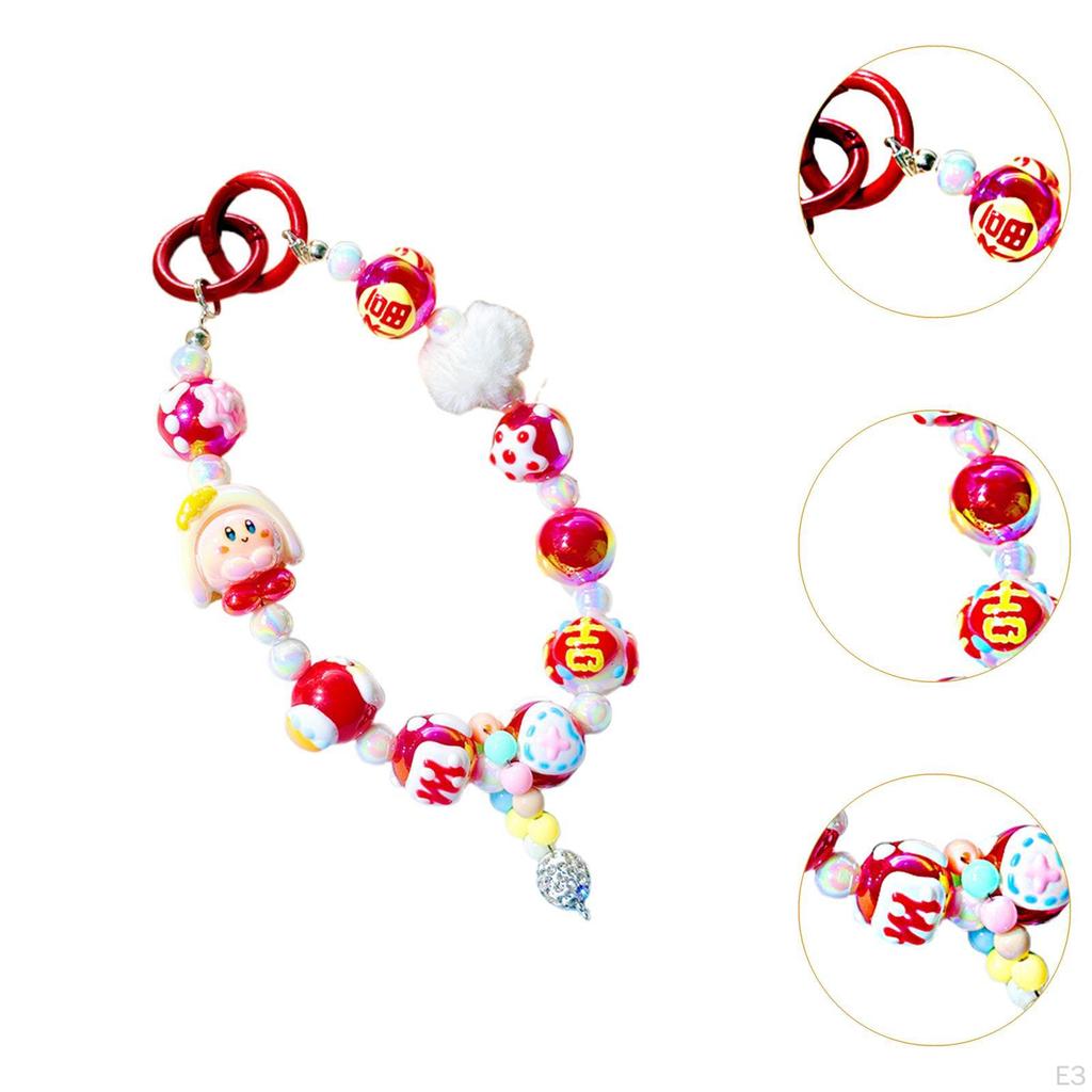 Beaded Keychain Cute Multifunction Key Chain Charms for Handbag Party Travel Black