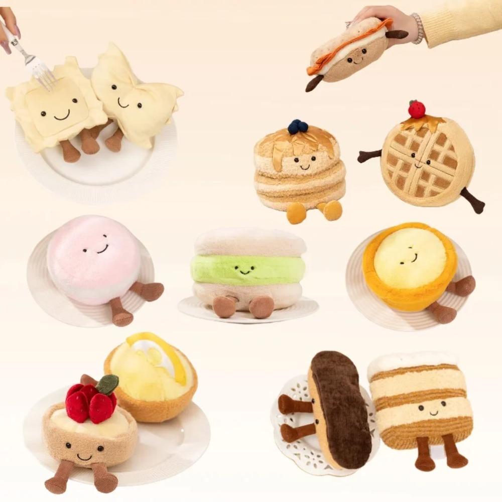 Schattige dessertserie Pluchen speelgoed Gevulde taart, eierpastei, wafel, pannenkoek, macaron, éclair Zachte pop Woondecoratie Cadeau voor kinderen