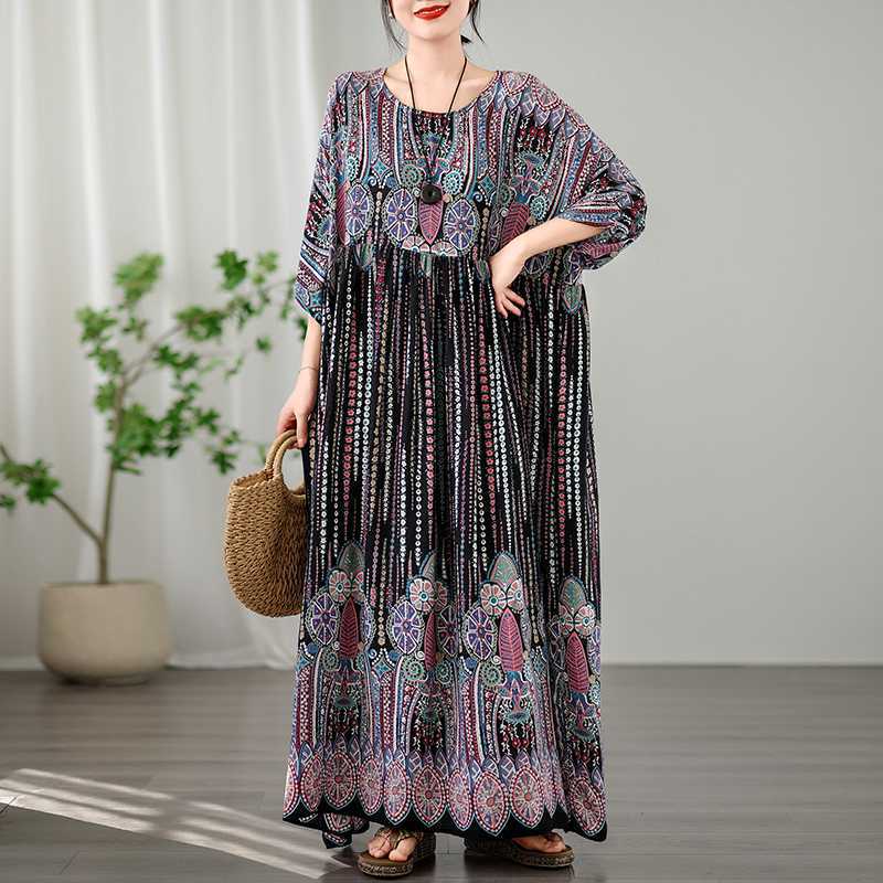 

2025 Литературное Ретро Путешествие Плюс Приталенное Хлопковое Платье с V-образным Вырезом One Size чёрный