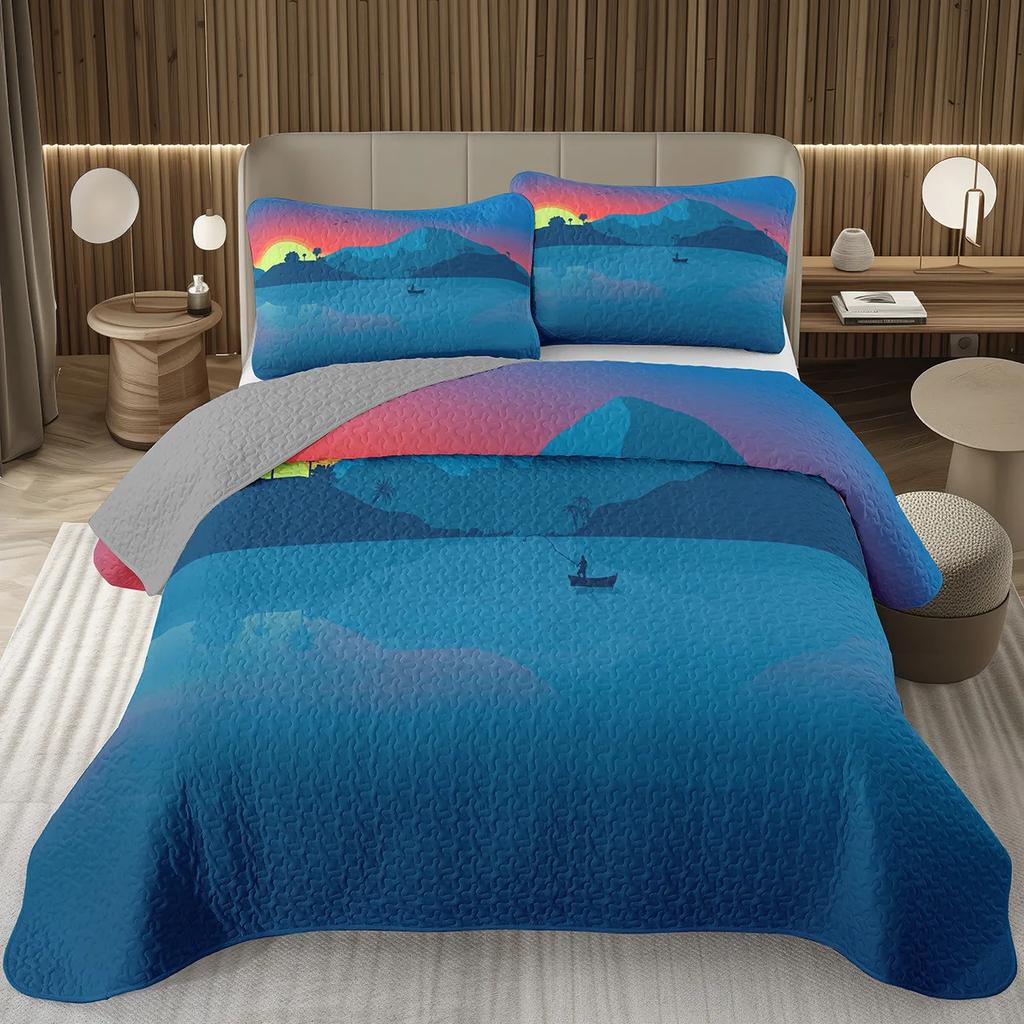 Natural Scenery Bedspread, Sunrise Landscape Coverlet Set,Twin Full Queen King Quilted Bedding Set for Girls Teens Women Bedroom