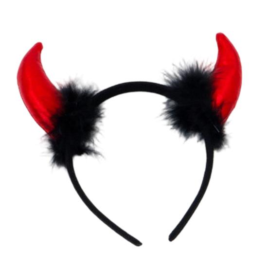 Magic Prop for Halloween Devil Horns Headband Pitchfork Lace Eye Masque Set, Plush Horn Cosplay Red Demon Costume Accessories Adults, Masquerade