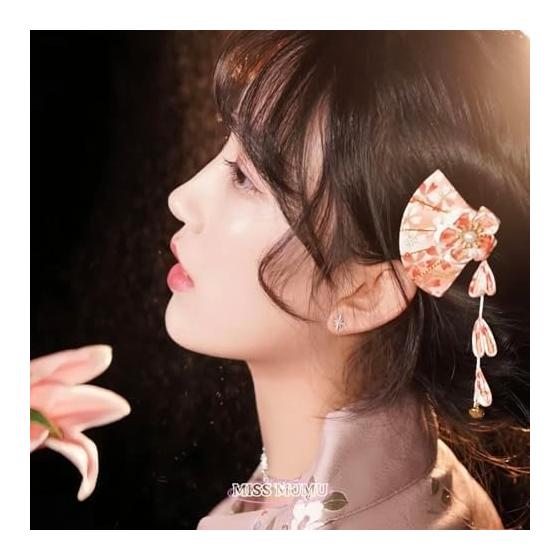 Presilha de Cabelo MISS MUMU com Franjas e Flores, Acessório de Cabelo Estilo Japonês para Kimono, Eventos Formais, Adereços de Palco, Cosplay, Sessões de Fotos,