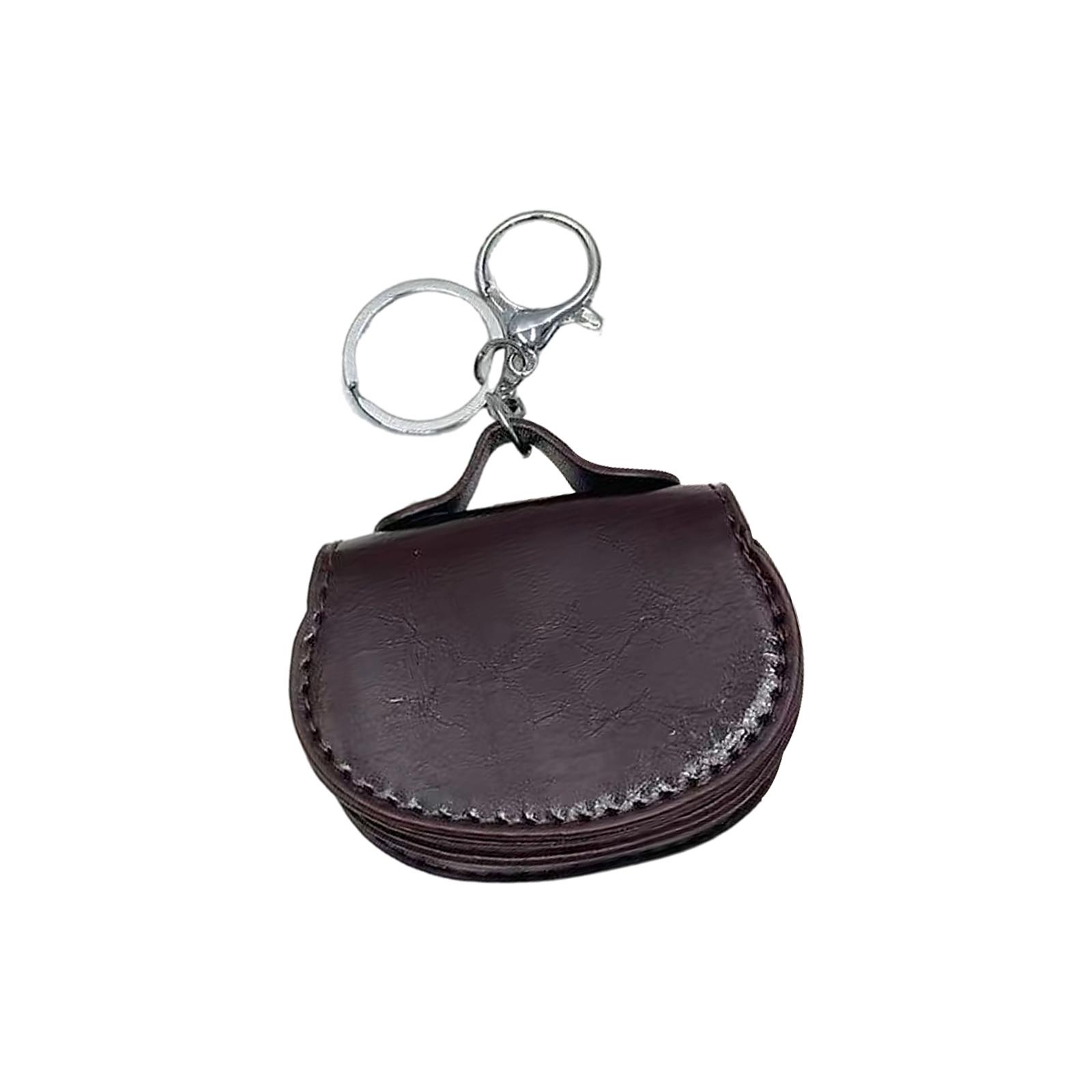 

Compact Leather Keychain Case With Reinforced Metal Hook Mini Storage Bag For Earphones Jewelry And Keys кавовий