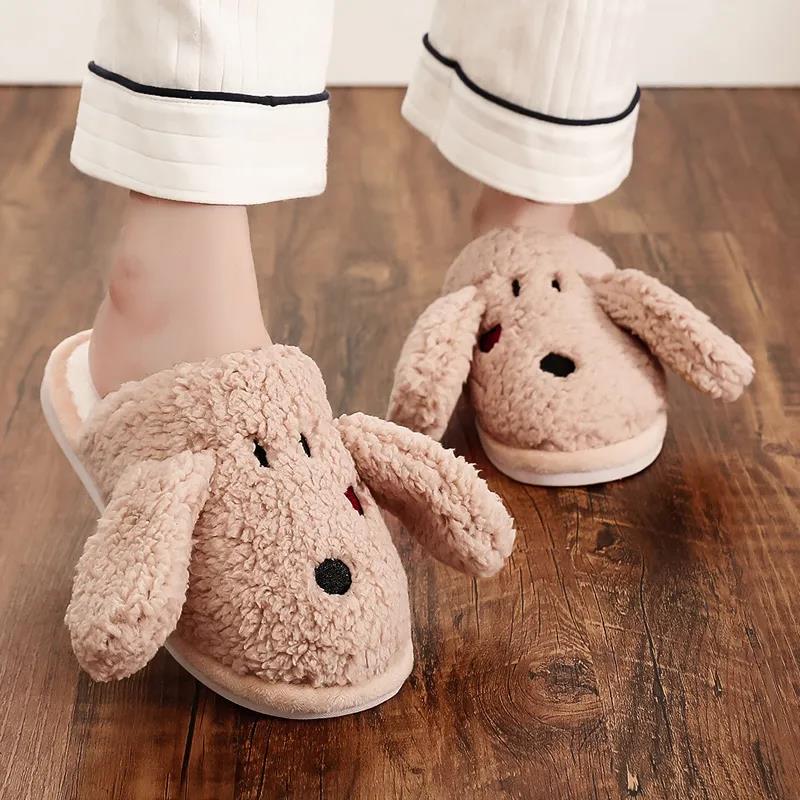 Autumn and Winter Dog Ear Design Pure Cotton Slippers Fashion Flat Cotton Shoes Indoor Casual Shoes