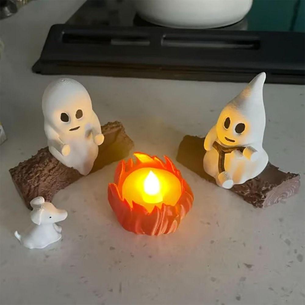 LED Campfire Scene Ghost Campfire Nightlight Spooky Fire Marshmallow Small Electric Faux Halloween Party Decor Cute Ghost