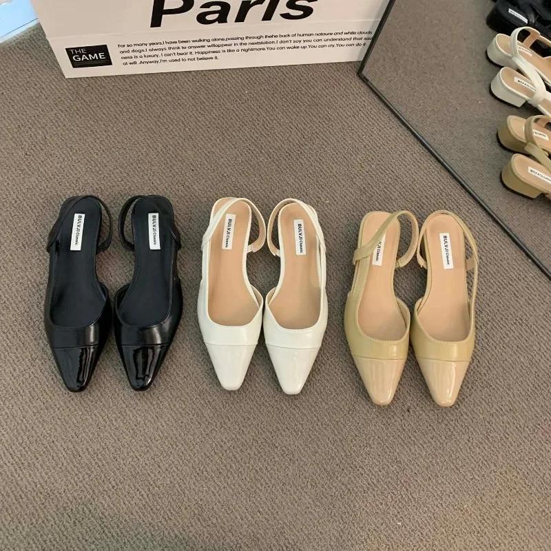 Fashion Low Heel Baotou Sandals Women's French Nude Color Pointed Small Fragrant Style Ladies Thick Heels Back Air Style Single Shoes