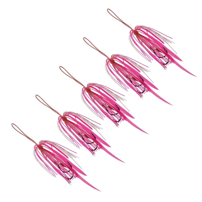 5er Pack Haken aus Kohlenstoffstahl mit doppeltem Jigging-Assist-Haken Salzwasser-Angelhaken Ersatzhaken Vertikale Jigs Köder Hakenset