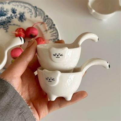 Kleine Kaffee-Milchtasse in Katzenform, kleine Saccharin-Schüssel aus Keramik mit Henkel, süßer kleiner Zutatenteller (20 ml)