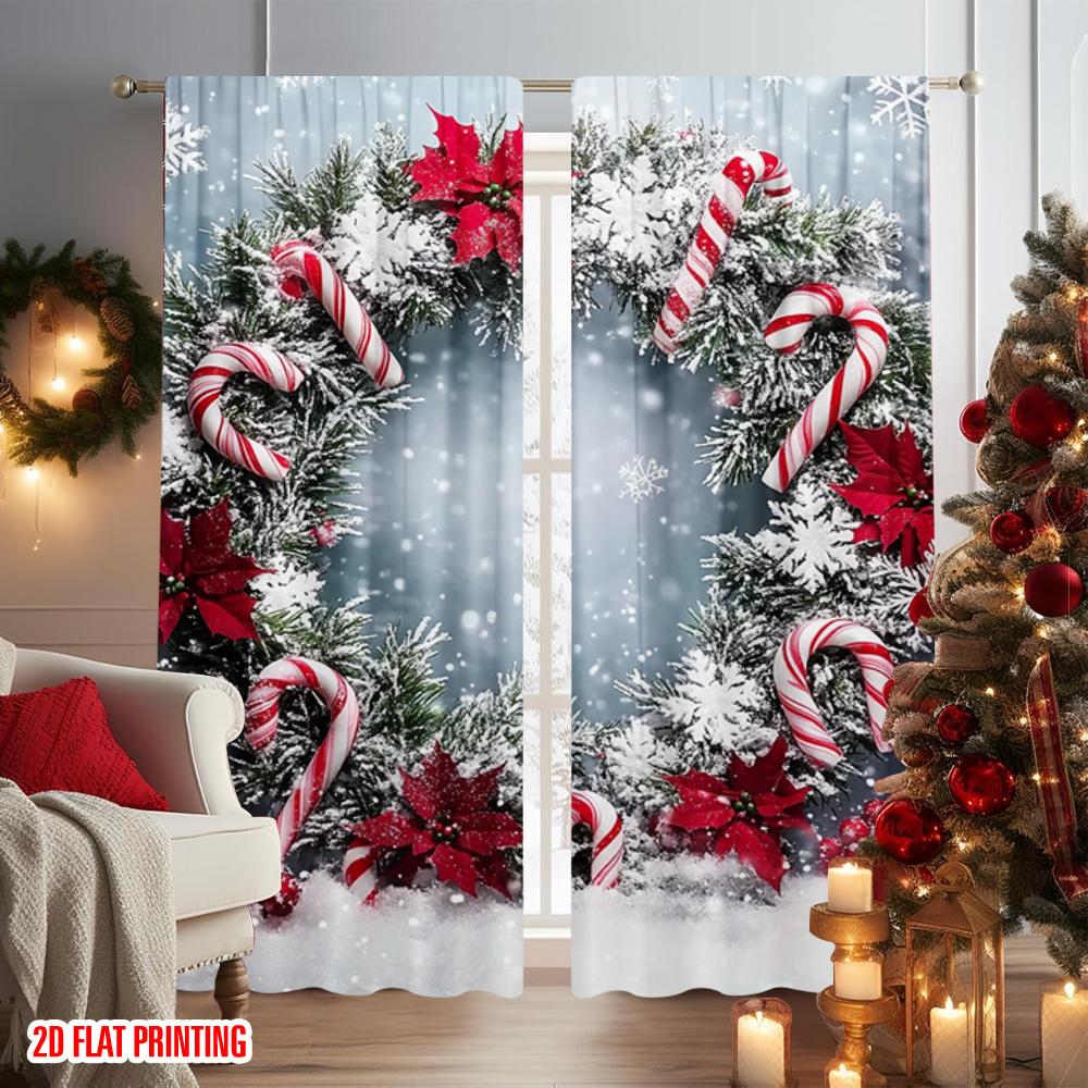 2pcs 2D flat printing Merry Christmas Drapes Snow candy bar Versatile Polyester Fabric Without Electricity Birthday Party for