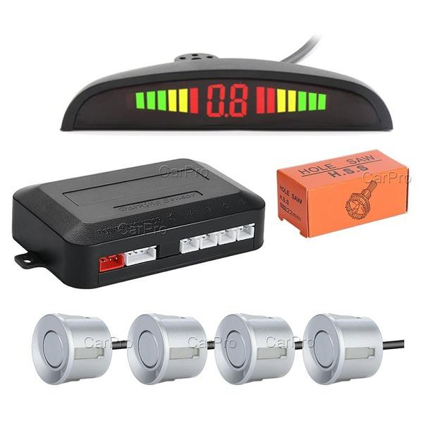 

Универсальный автомобильный светодиодный парковочный датчик с 4 радарами, точным цифровым отображением расстояния до препятствий, комплектом сигнализации и парктроника серебряный