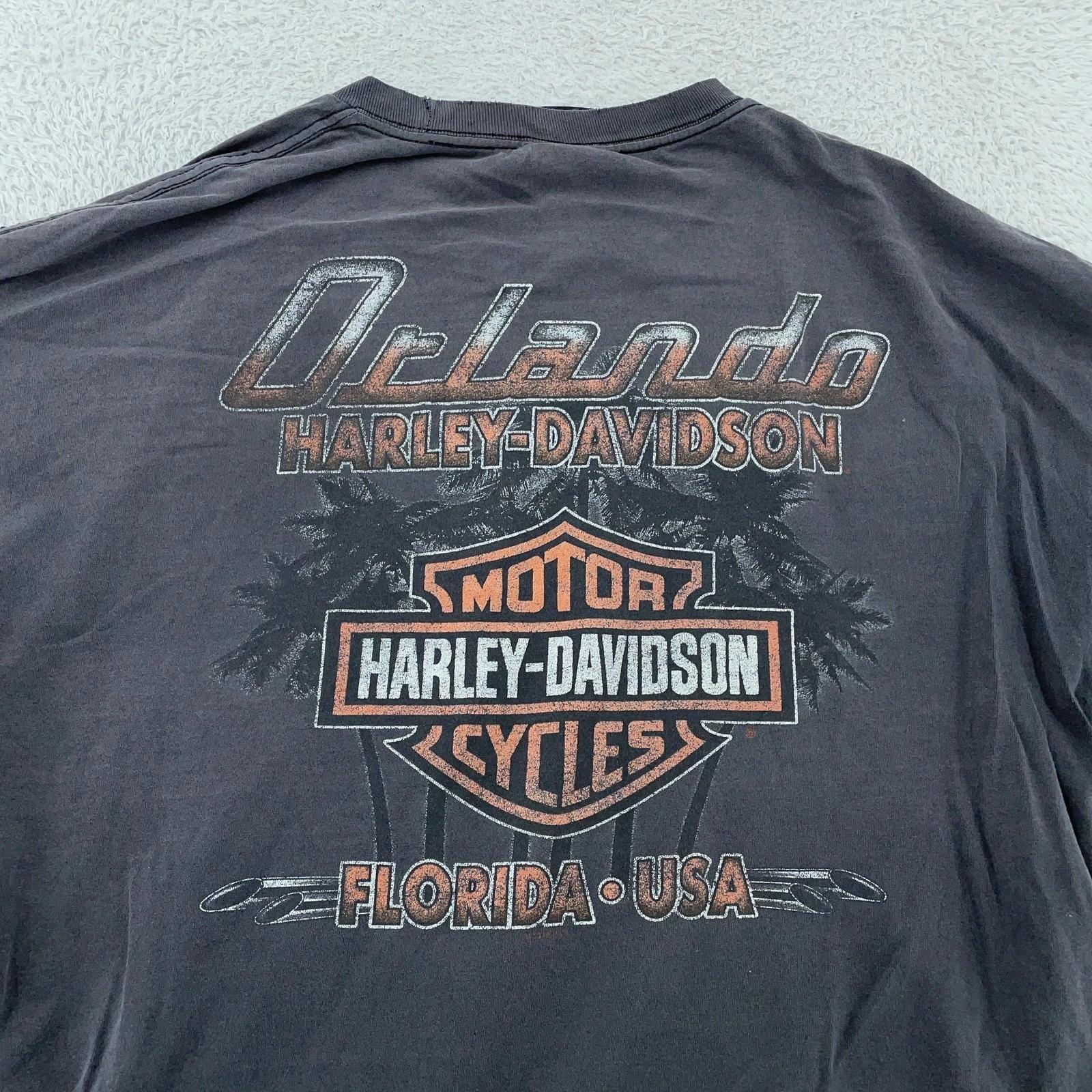 Trashed Faded Harley-Davidson Shirt Mens XL Black Orlando Florida Motorcycle Tee L