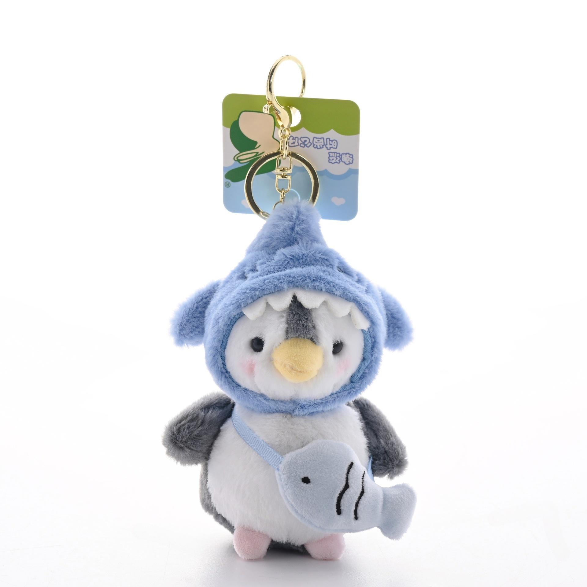 Cute Hooded Penguin Cartoon Satchel Plush Keychain Boutique Backpack Pendant