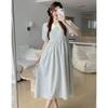 Large Size Dress Gentle Fashion Loose Blue Doll Collar Fashion Short Sleeve Medium and Long Summer New