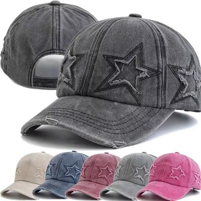 Neue Baseballkappe aus gewaschener Baumwolle mit fünfzackigem Stern-Design für Damen, modische Street-Dad-Mütze