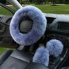 3pcs/set Winter Wool Car Steering Wheel Cover Long Australian Wool Heated Fur Steering Wheel Cover Handbrake Gear Shifter Cover