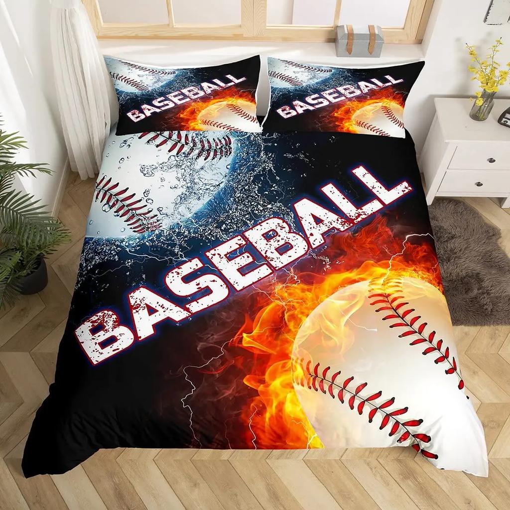 Baseball Game King Queen Duvet Cover Ball Sports Theme Bedding Set Athlete Competitive Quilt Cover Polyester Comforter Cover