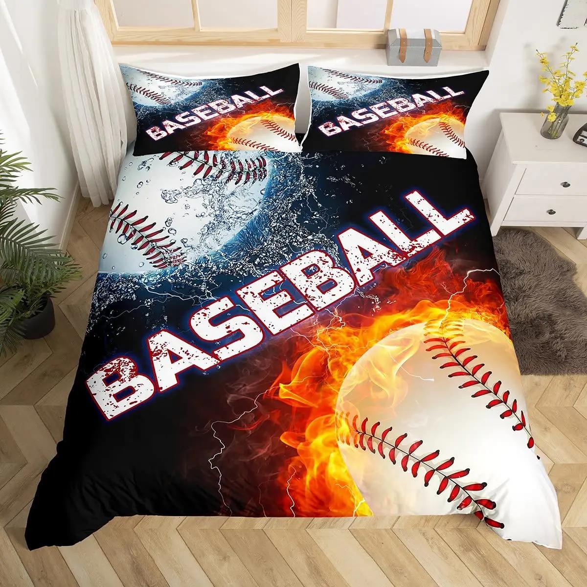 

Baseball Game King Queen Duvet Cover Ball Sports Theme Bedding Set Athlete Competitive Quilt Cover Polyester Comforter Cover 70x133cm 2pcs
