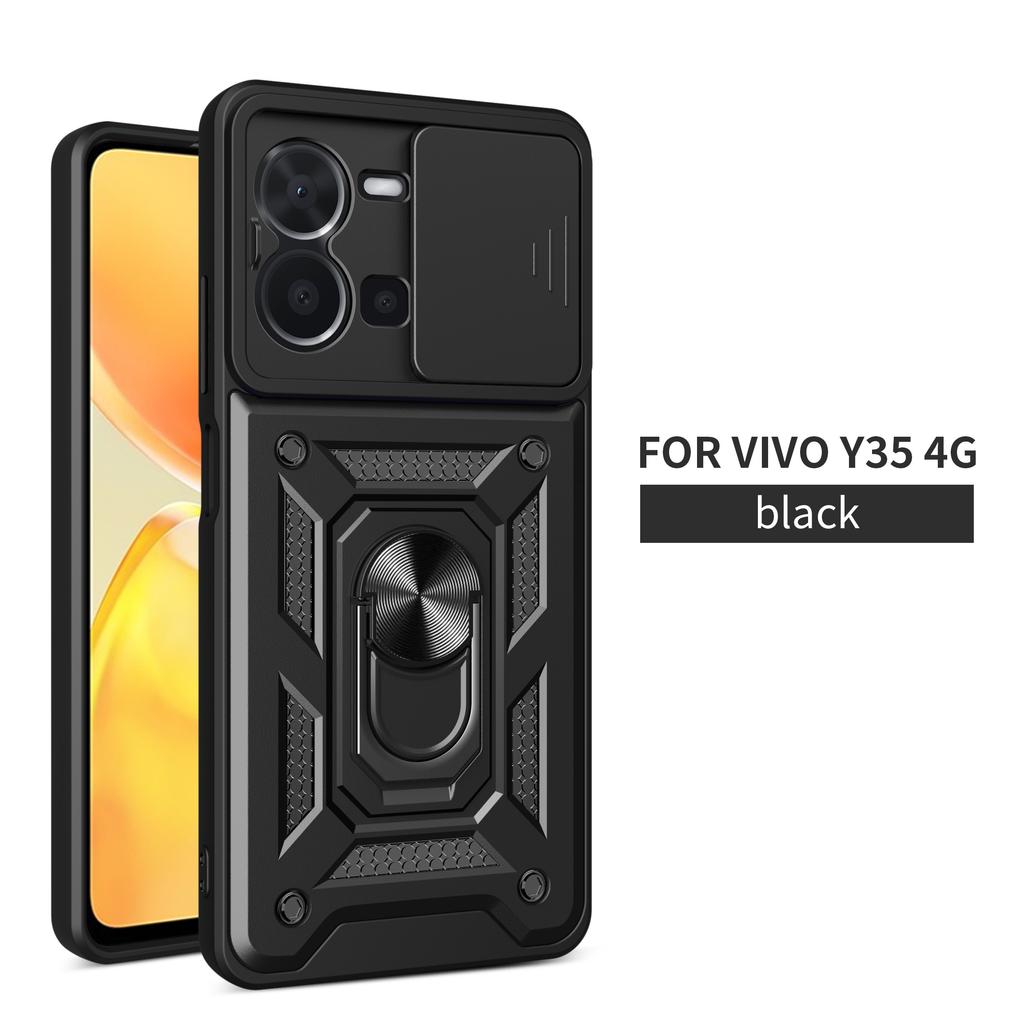 For Vivo Y35 4G Case Vivo Y35 4G Cover Vivo Y35 4G Magnetic Ring Holder Armor Phone Case Slide Camera Protect Back Cover
