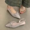 Pointed Wrinkled Bow Flat Bottom Versatile Fairy Style Fashion Sandals Small Fragrant Style Mary Jane 2025 Spring and Summer New Models