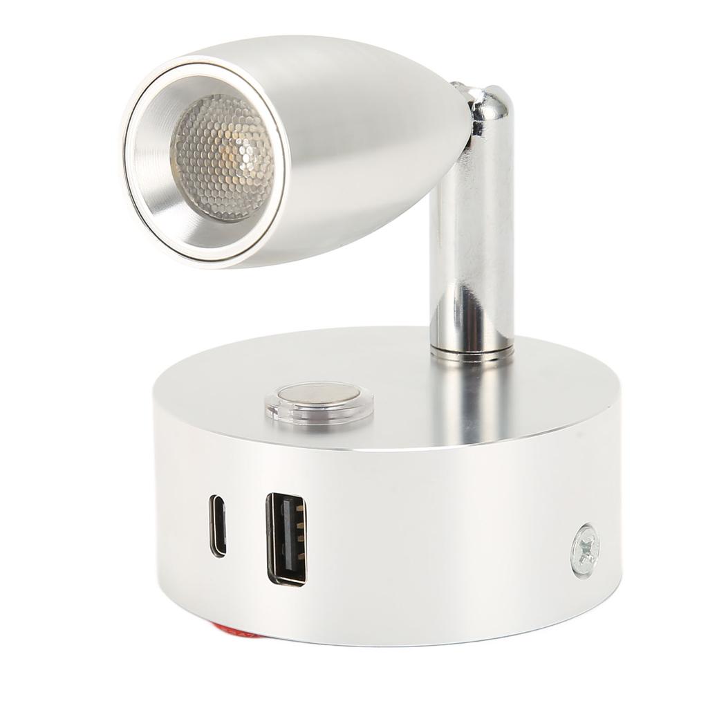 RV Reading Light with USB Type C Port Blue Nightlight 3 Color Dimming Boat Reading Lamp Polished Touch 12‑24V