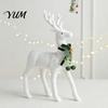 Holiday Gift Accessories with Bells White Flocked Elk Ornament, Ribbon Bell Decor 3D Standing Deer Winter Theme Table Centerpieces Figurine,